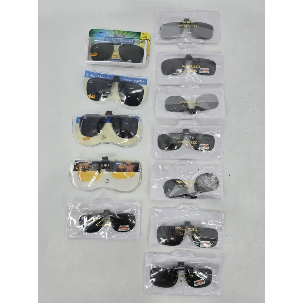 12 Lot Of VTG New Clip‎ On Sunglasses - Solar Shield- Polarized - Japan
